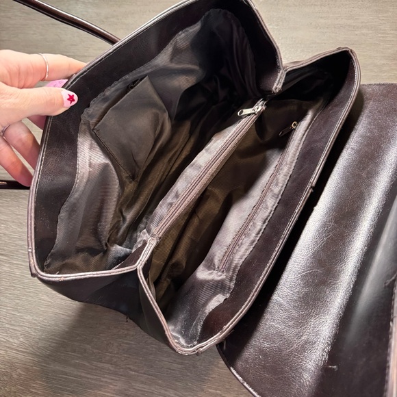 Vintage Baguette Purse Cherry Black Red Leather Shoulder Bag - Picture 6 of 12